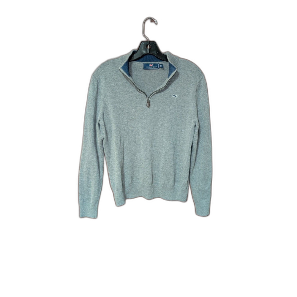 Vineyard Vines Boys L 16 Gray Quarter Zip Sweater Shep Ian Whale Logo